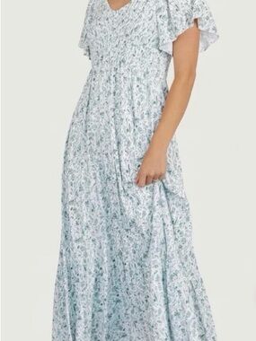 Baltic Born Light Blue & White Floral Midi Dress